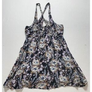 Free People Floral Mini Dress‎ Smocked Criss Cross Back Black Size Small Petite